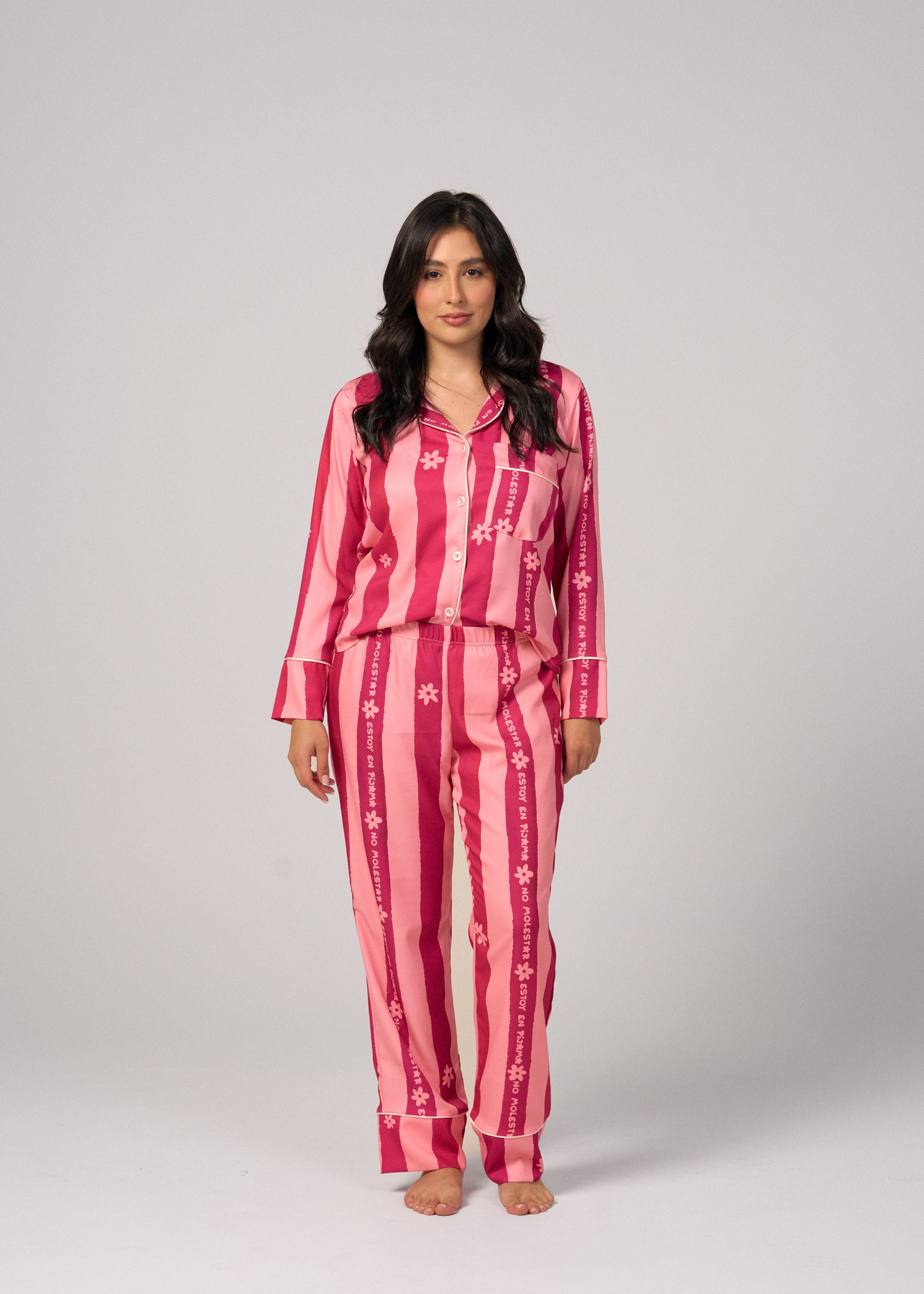 Pijama Pantalón / Camisa Manga Larga No Molestar Rosada