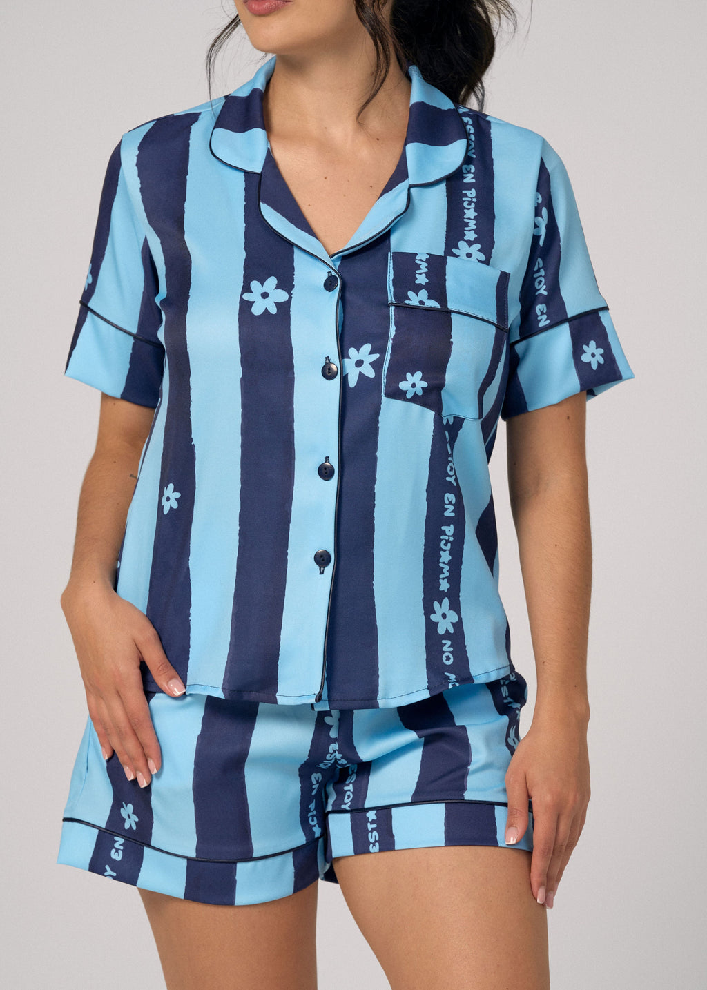 Pijama Short / Camisa Manga Corta No Molestar Rayas Azules