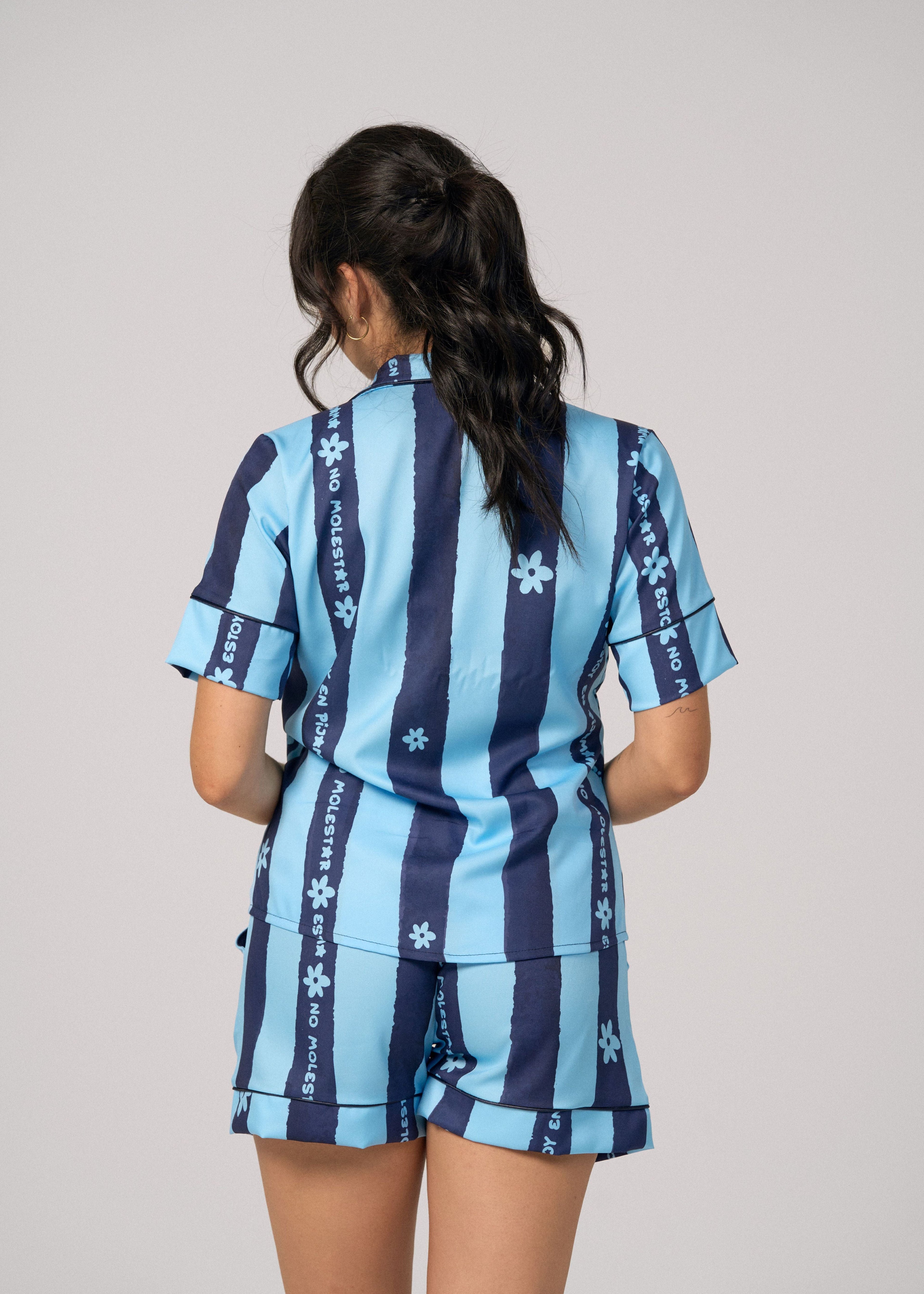 Pijama Short / Camisa Manga Corta No Molestar Rayas Azules