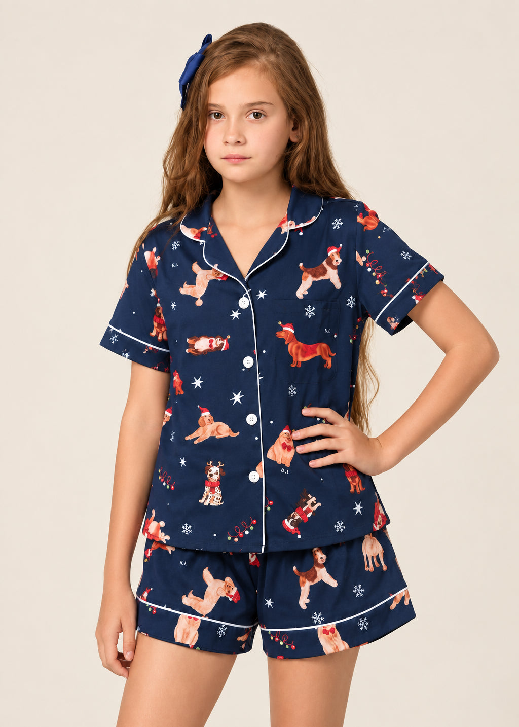 Pijama short  / Camisa Manga Corta Navidad Azul