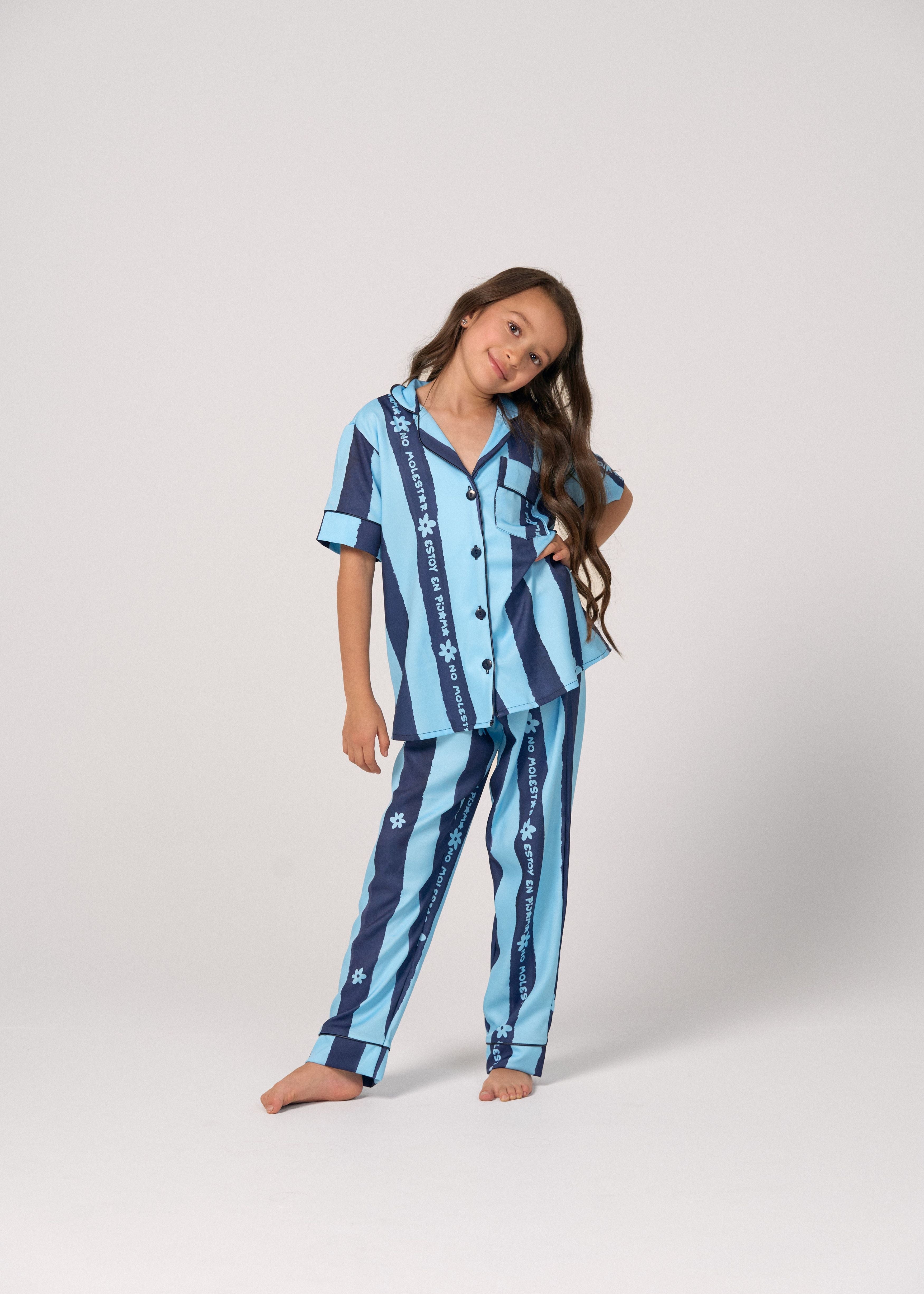 Pijama Pantalón / Camisa Manga Corta No Molestar Rayas Azules