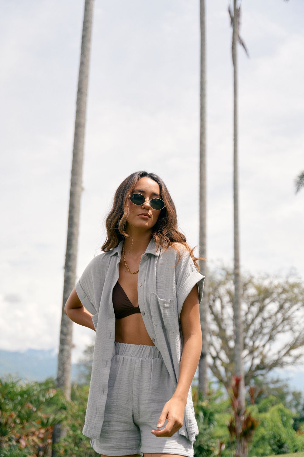Set Fika Gris Short/ Camisa Manga Corta
