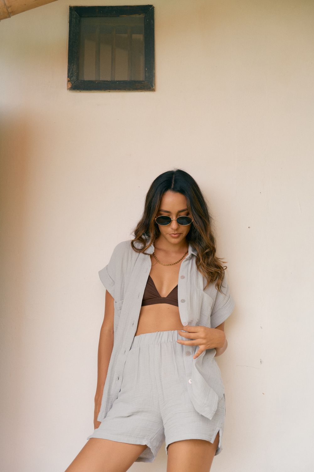 Set Fika Gris Short/ Camisa Manga Corta