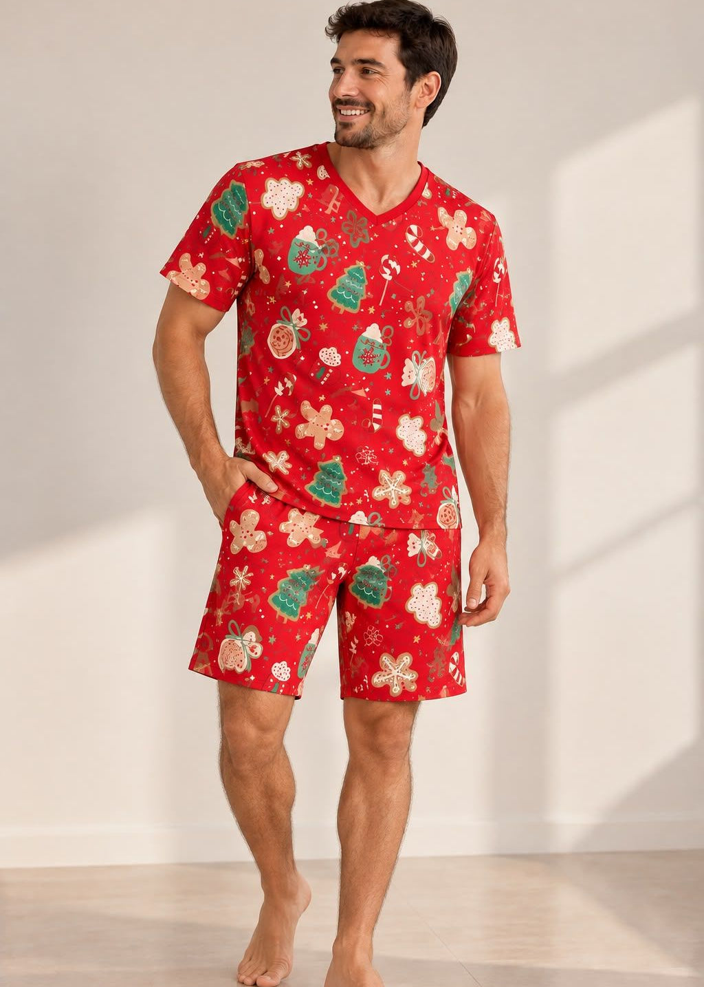 Pijama Bermuda / Camiseta Navidad Roja