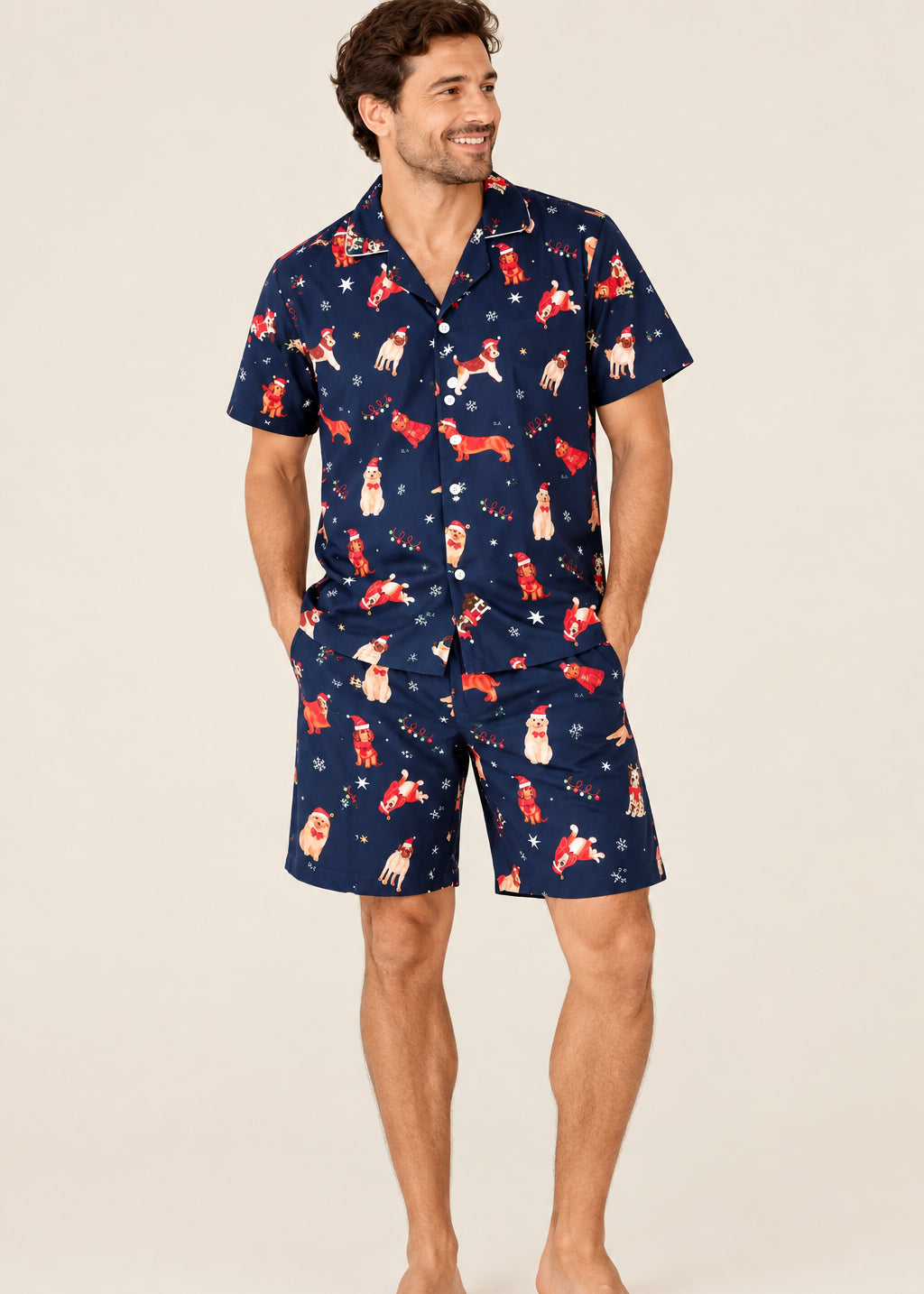 Pijama Bermuda / Camisa Manga Corta Navidad Azul