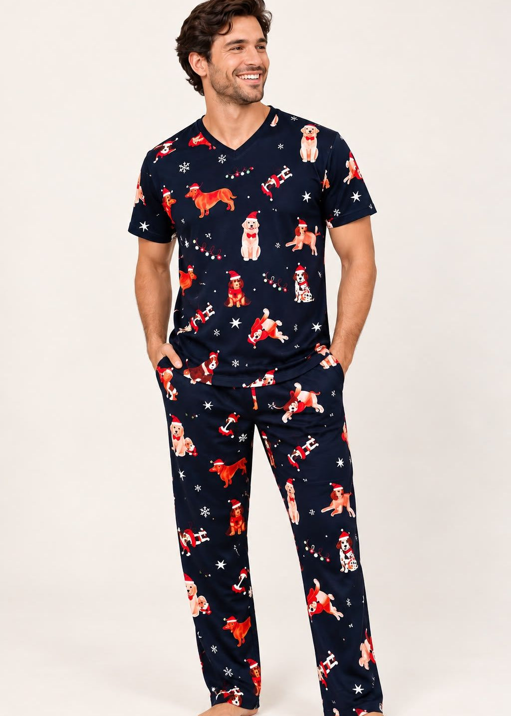 Pijama Pantalón / Camiseta Navidad Azul