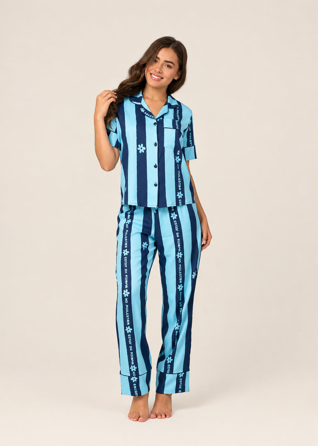 Pijama Pantalón / Camisa Manga Corta No Molestar Rayas Azules