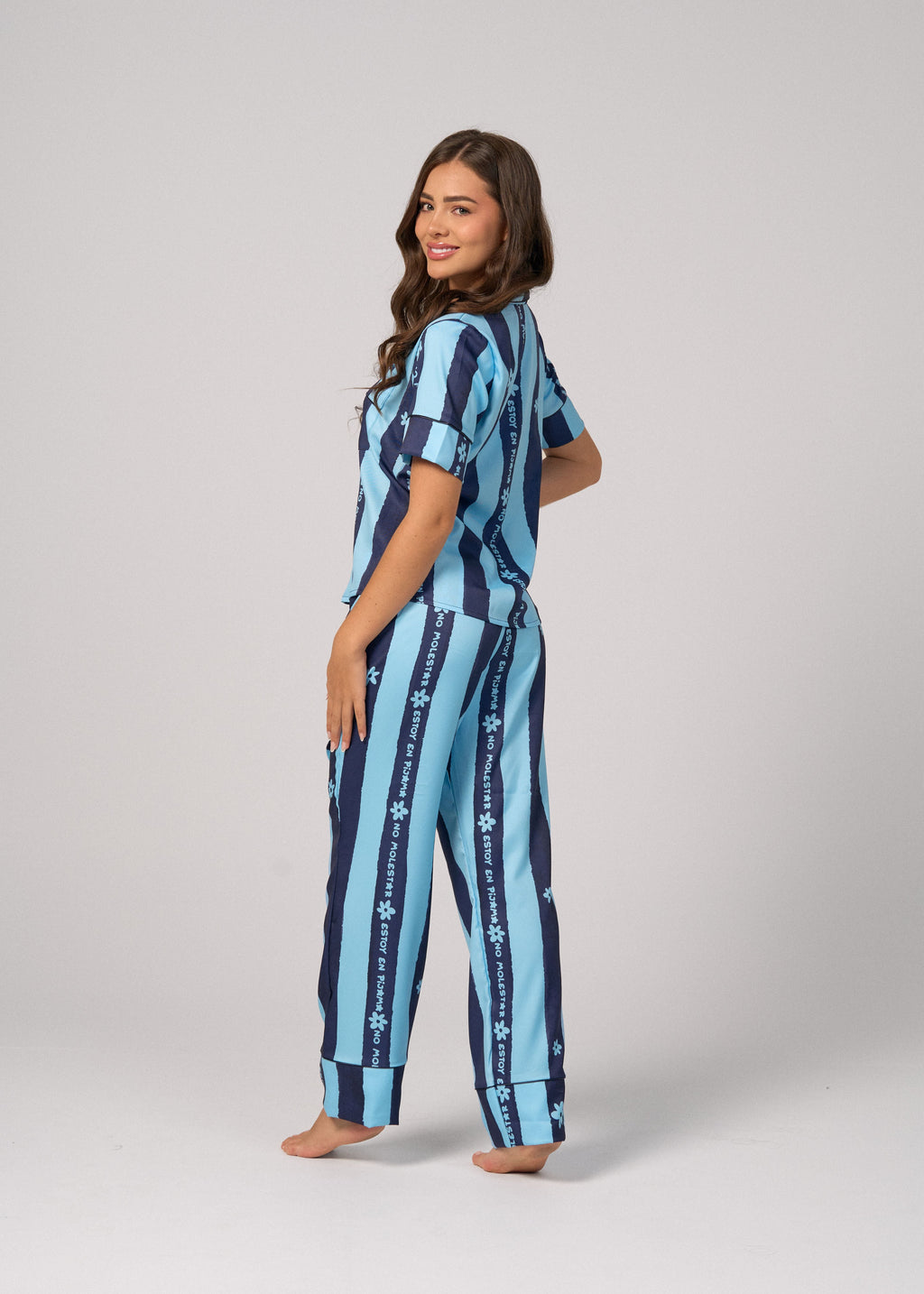 Pijama Pantalón / Camisa Manga Corta No Molestar Rayas Azules