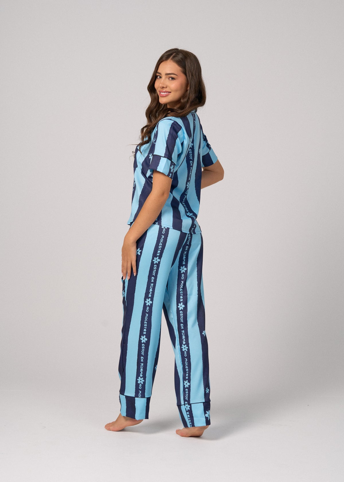 Pijama Pantalón / Camisa Manga Corta No Molestar Rayas Azules