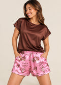 Pijama Short Satín Tiempo de Café Rosa / Blusa Café Piel de Durazno