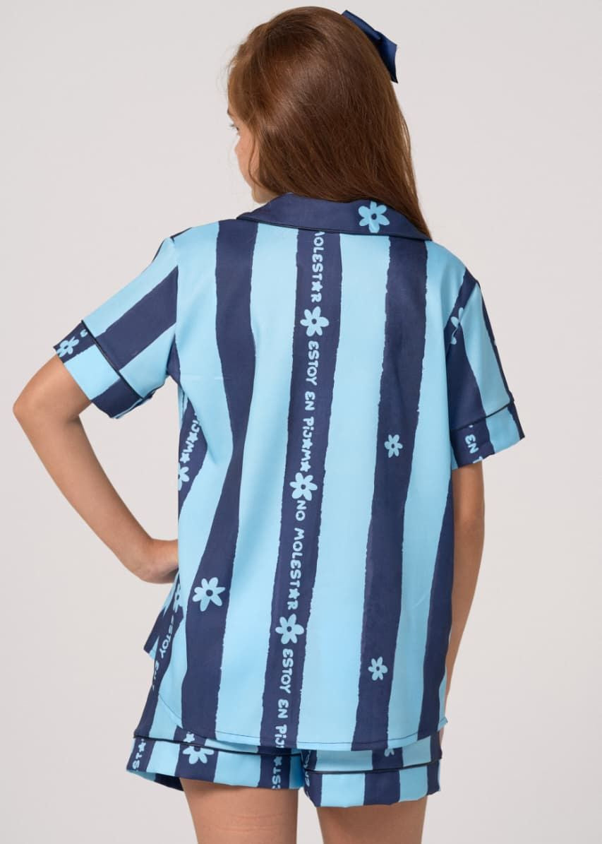 Pijama Short / Camisa Manga Corta No Molestar Rayas Azules