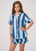 Pijama Short / Camisa Manga Corta No Molestar Rayas Azules