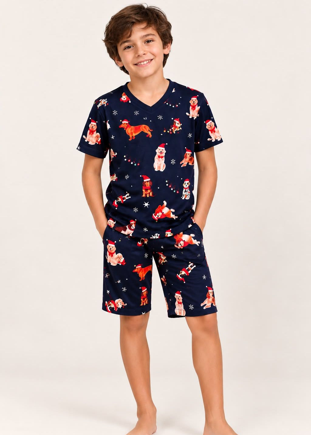 Pijama Bermuda / Camiseta Navidad Azul