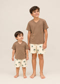 Pijama Bermuda Palmera / Camiseta Algodón Café