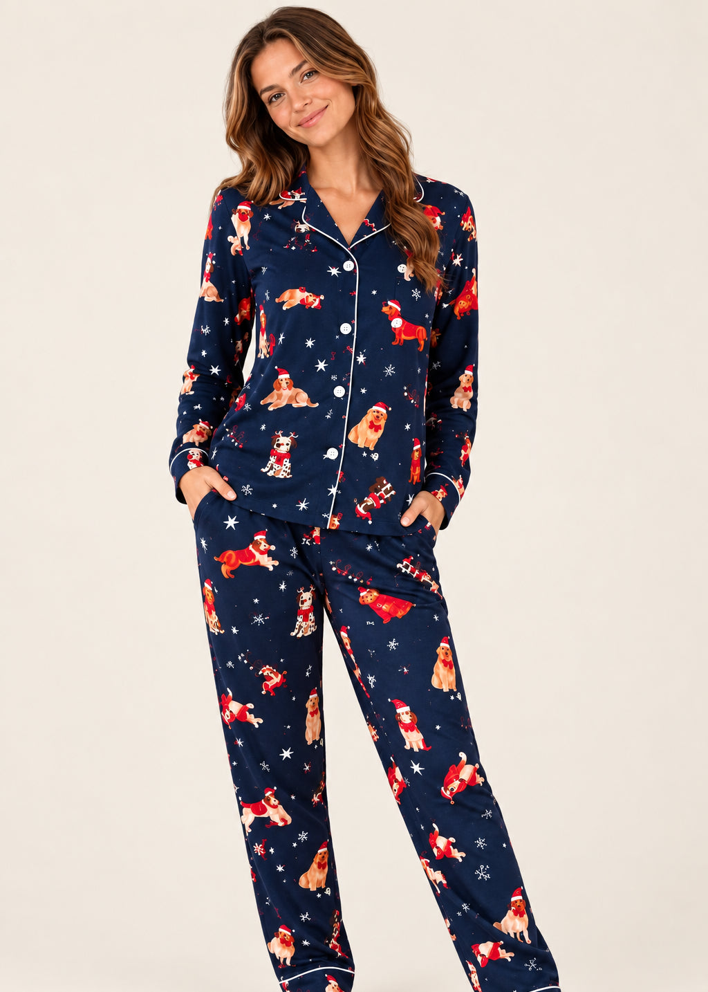 Pijama Pantalón / Camisa Manga Larga Navidad Azul