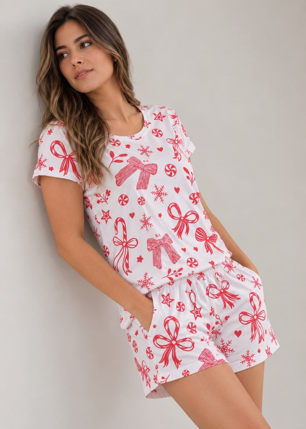 Pijama Short / Blusa Amplia Navidad Moños