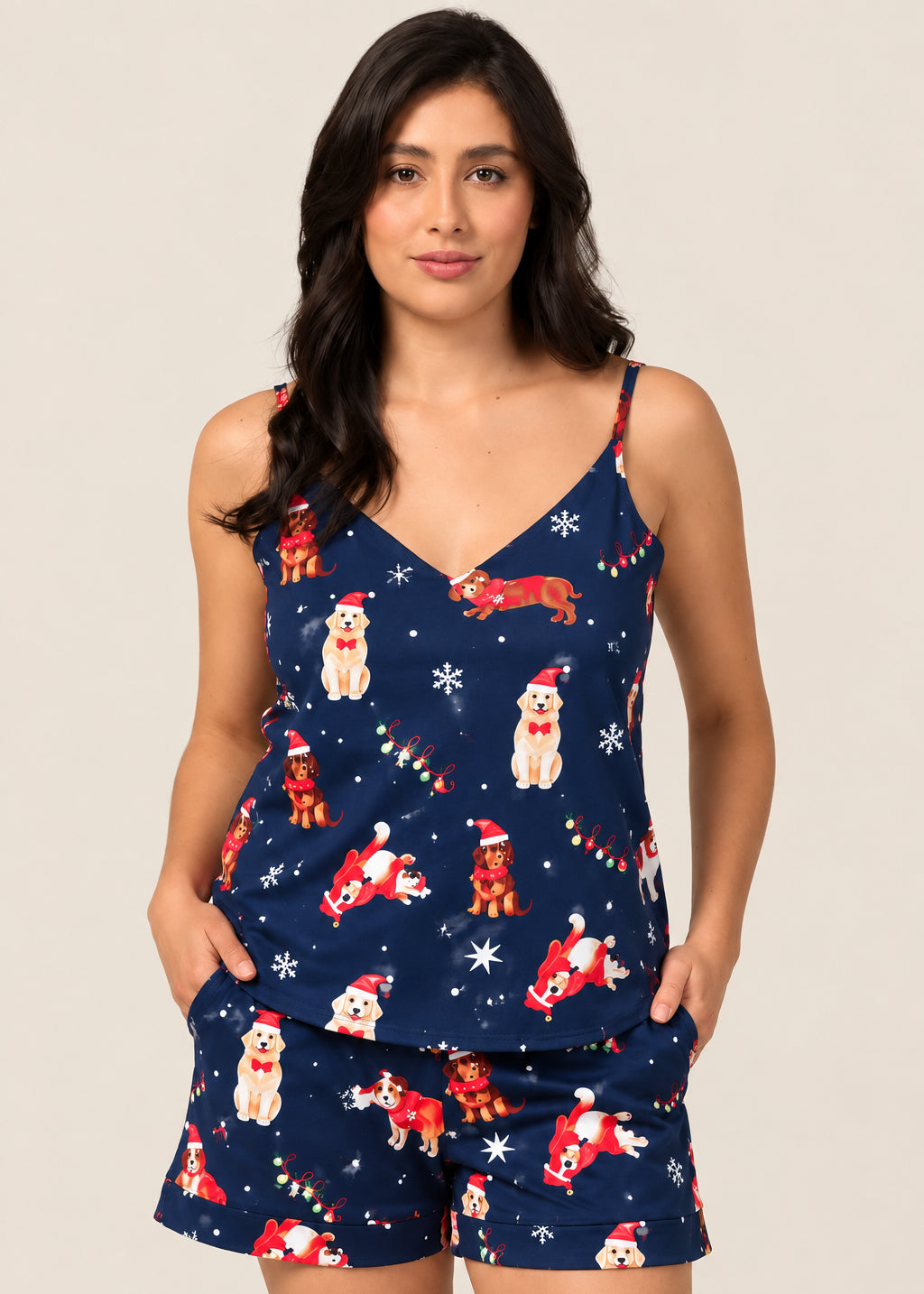 Pijama Short / Blusa de Tiras Navidad Azul