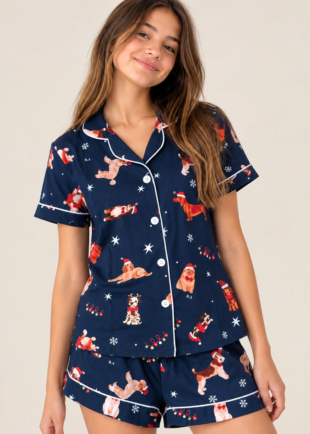 Pijama short  / Camisa Manga Corta Navidad Azul