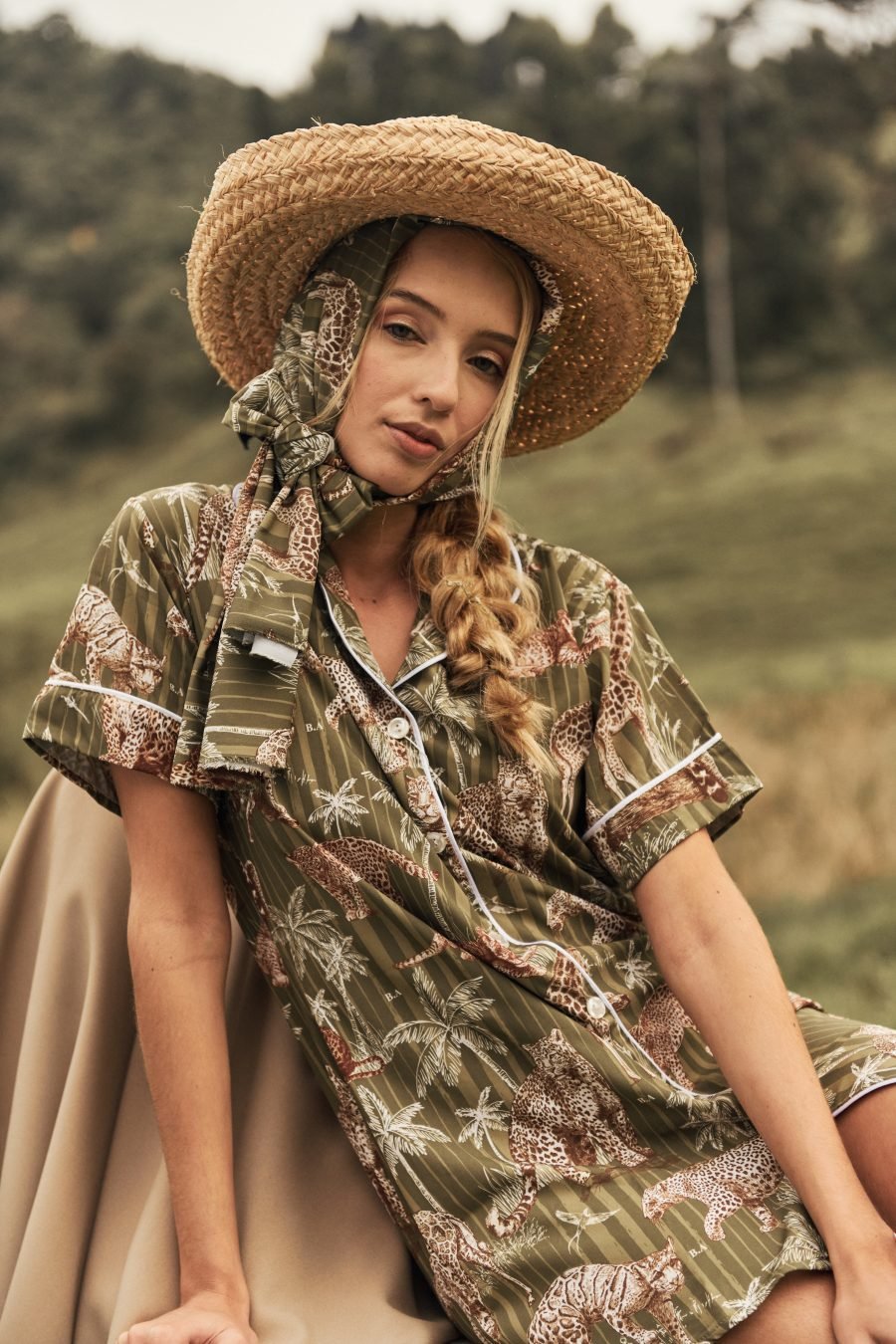 Pijama para mujer Camisón Manga Corta Zafari Verde