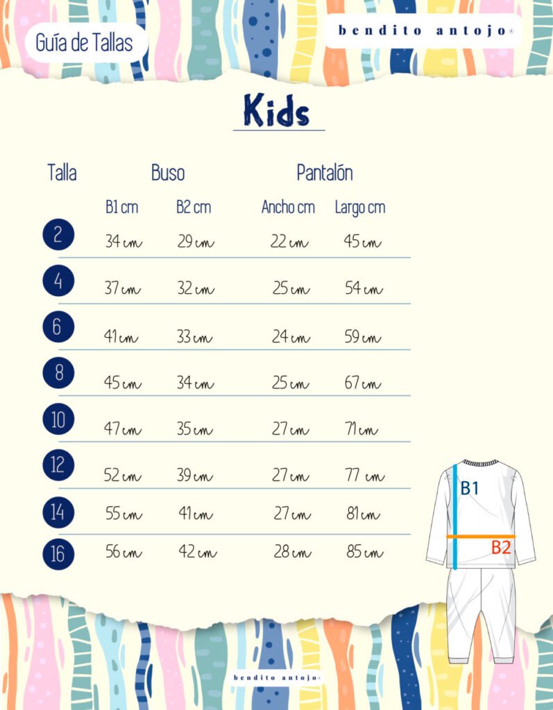 guía de tallas niños