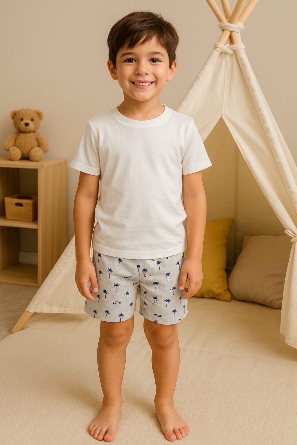 Pijama para Niños Conjunto Náutica Azul Bermuda + Camiseta Blanca