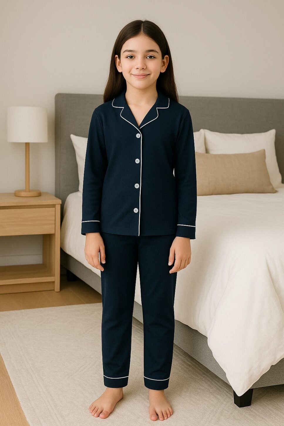 Pijama para Niñas Conjunto Azul Noche Pantalón + Camisa Manga Larga