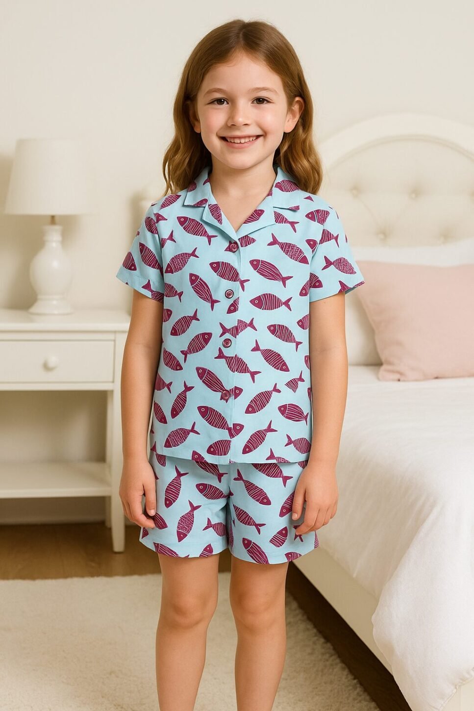 Pijama para Niñas Conjunto Peces Short + Camisa Manga Corta