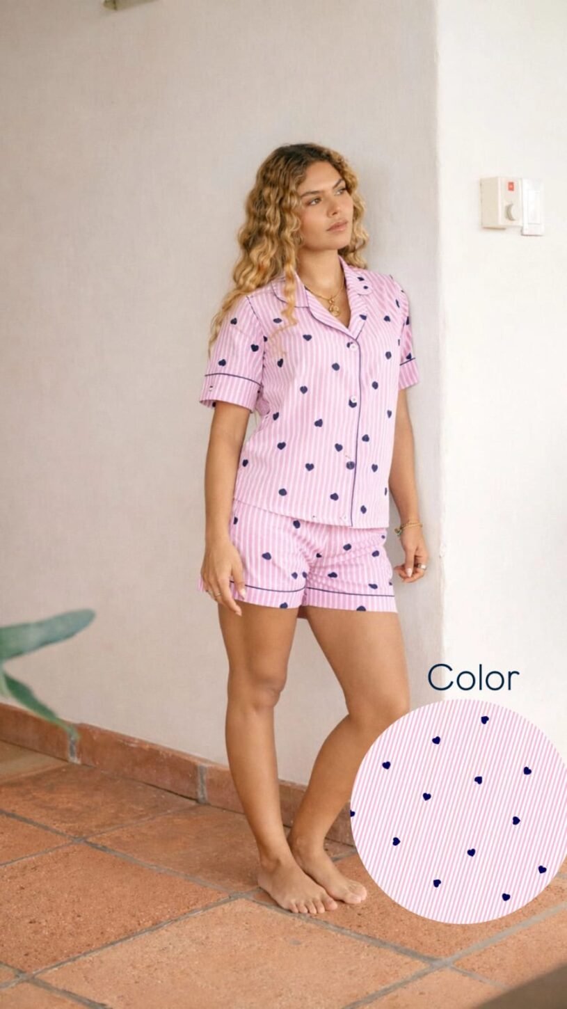 Pijama para mujer Manga Corta y Short Rayas Rosadas