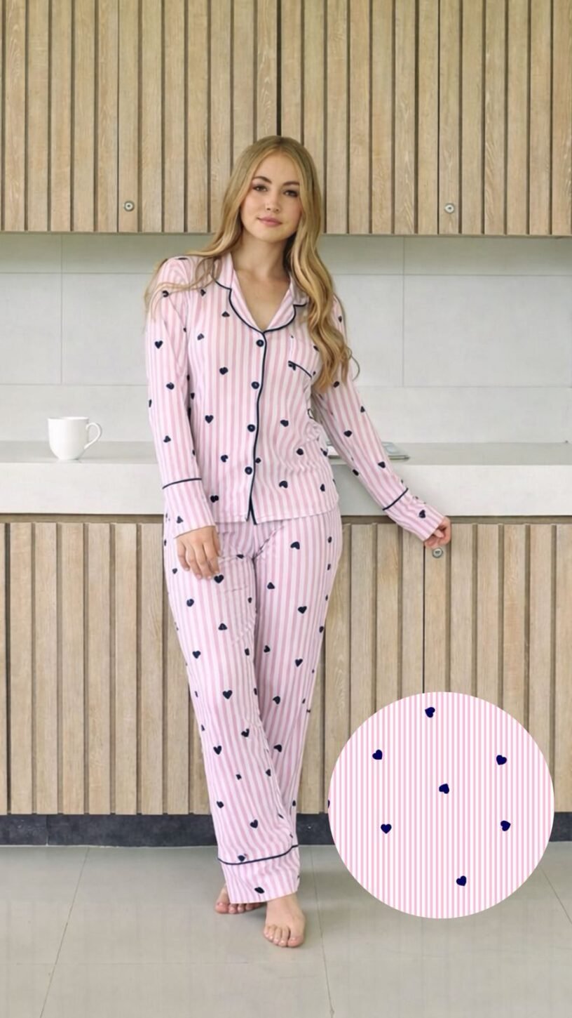 Pijama para mujer Pantalón Manga larga y pantalón Rayas Rosadas